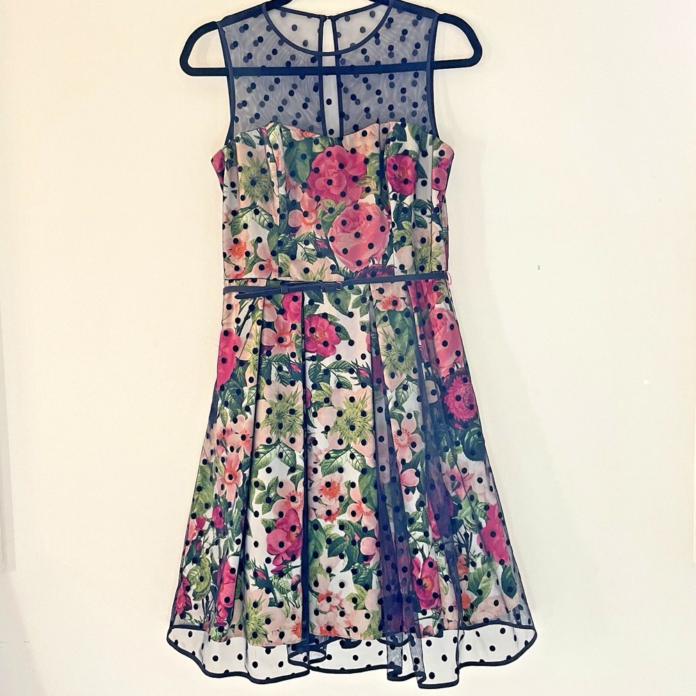 Eliza J Polka Floral Party Dress 6 Tulle Romantic Feminine Garden Wedding Guest
